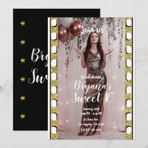 Invitation Fête Hollywood Movie Gold Stars Film Sweet 16