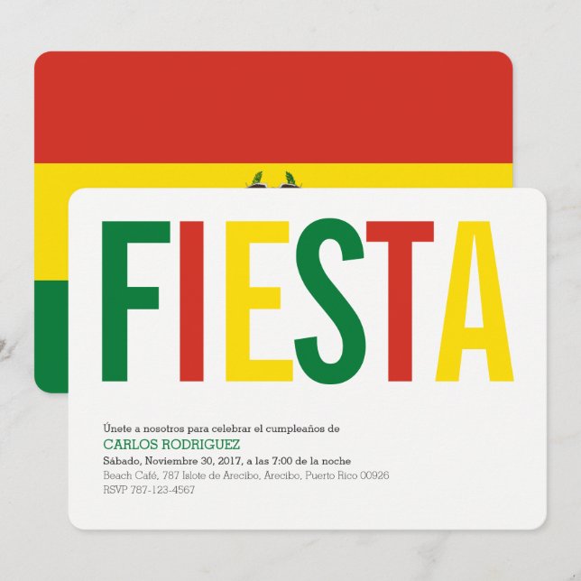Invitation Fête :Invitations: Bolivie : Drapeau bolivien (Devant / Derrière)