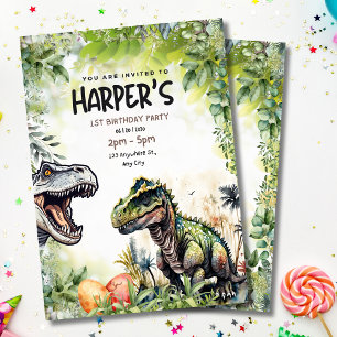 Invitation Fête Jurassique T-Rex Dinosaure 1er Anniversaire 