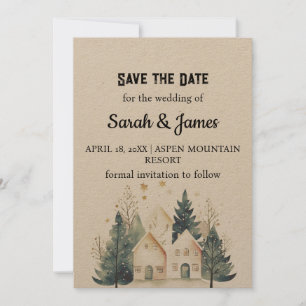 Invitation Fête Kraft Maison de banlieue Pine Tree Enregistre