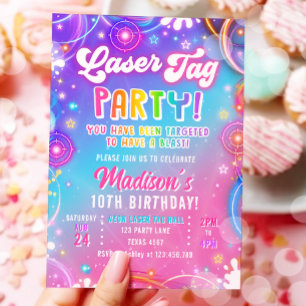 Invitation Fête Laser Tag Neon Lasergame Glow Fille Anniversa