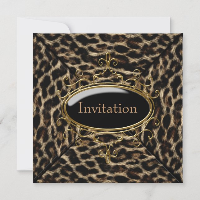 Invitation Fête Léopard d'Or Noir (Devant)