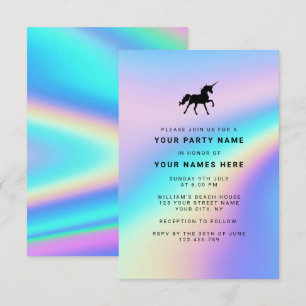Invitation Fête Licorne Élégante Moderne Holographique Sur Me