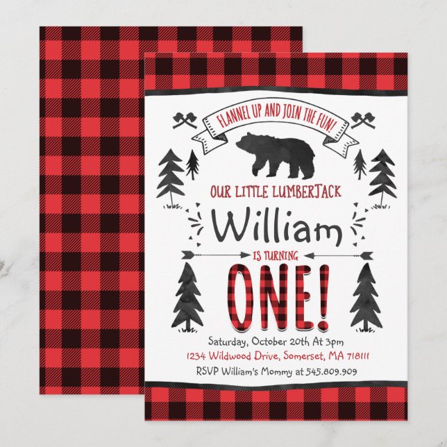 Invitation Fête Lumberjack Anniversaire (Devant / Derrière)