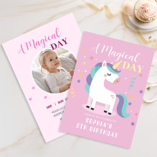 Invitation Fête Magique Licorne Rose