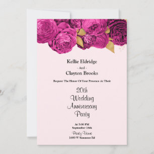 Invitation Fête Mariage Florale Rose Et Or