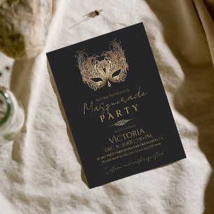 Invitation Fête Mascarade d'or minimaliste Anniversaire