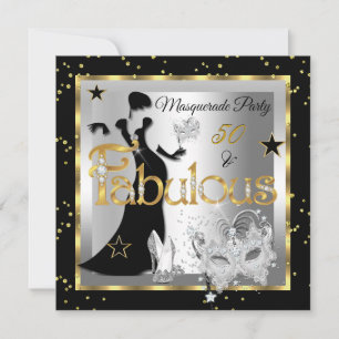 Invitation Fête Mascarade Extraordinaire 50 Or Argent Noir