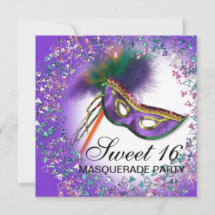 Invitation Fête Masque de plumes Purple Sweet 16 Masquerade