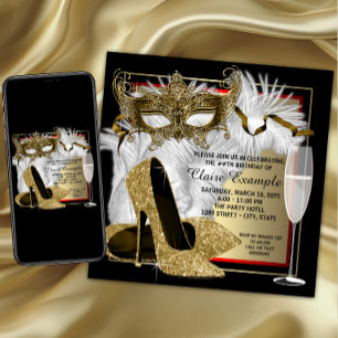 Invitation Fête Masquée Rouge et Or pour Femme