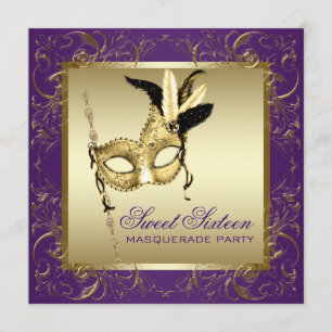Invitation Fête Masquée Sweet Sixteen Or Rose Gold