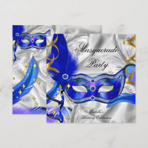 Invitation Fête Masquerade Anniversaire Fête Bleu Argent