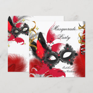 Invitation Fête Masquerade Anniversaire Rouge Masque Noir Bla