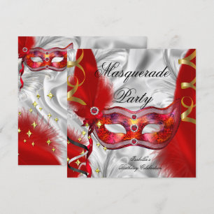 Invitation Fête Masquerade fête d'anniversaire Rouge Argent