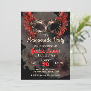 Invitation Fête Masquerade Masque Rouge Anniversaire