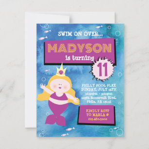 Invitation Fête Mermaid Blue Tie Dye Sea Life Fête d'annivers