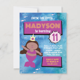 Invitation Fête Mermaid Blue Tie Dye Sea Life Fête d'annivers