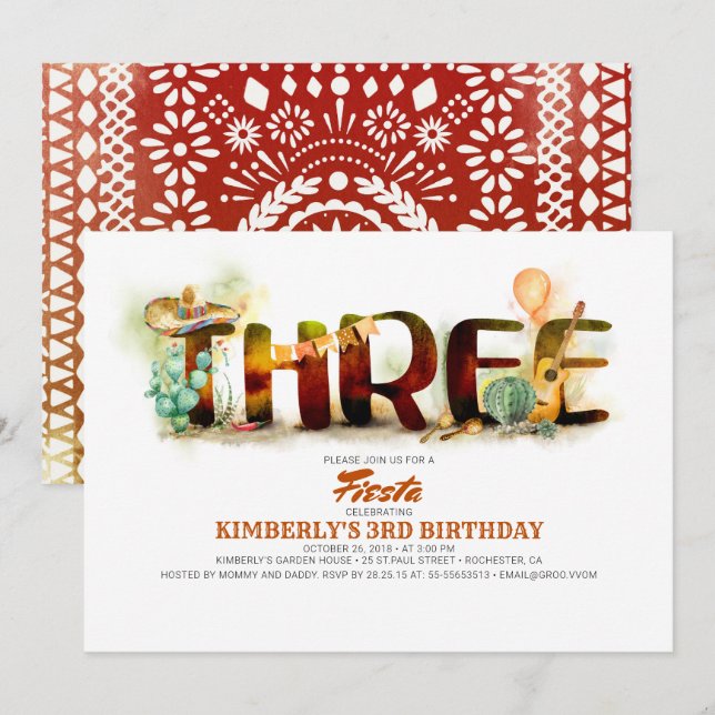 Invitation Fête mexicaine 3ème anniversaire (Devant / Derrière)