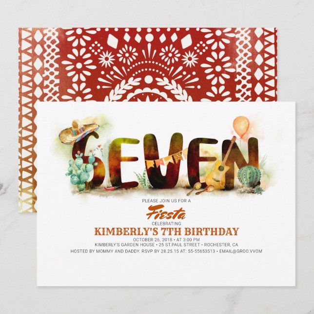 Invitation Fête mexicaine 7ème anniversaire (Devant / Derrière)