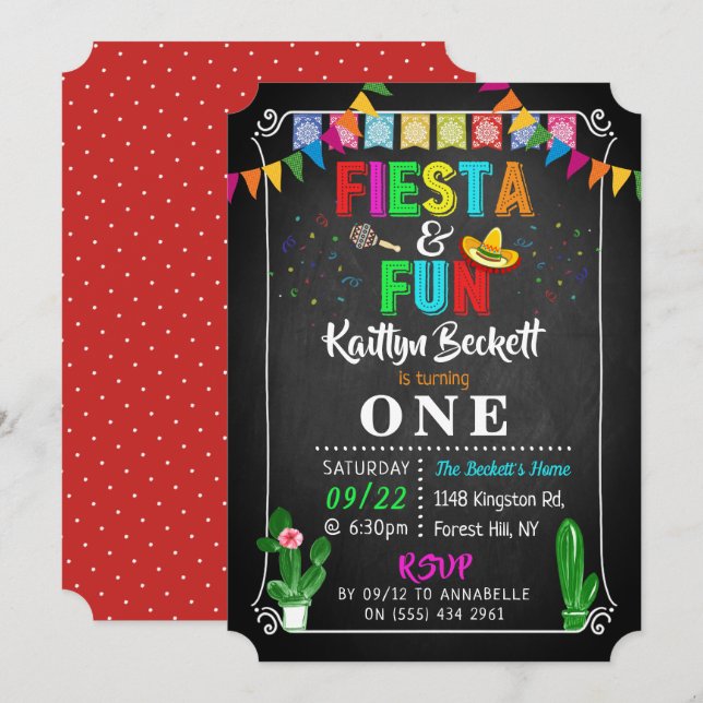 Invitation Fête mexicaine & Amusement 1er anniversaire Invita (Devant / Derrière)