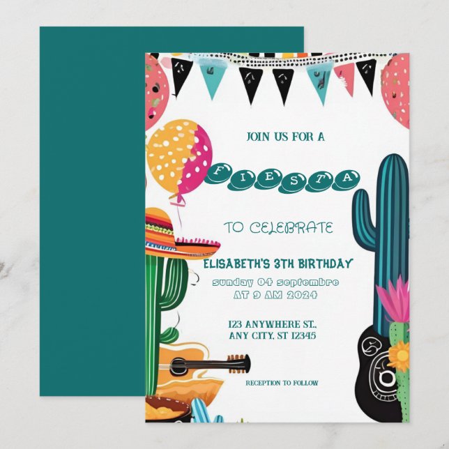 Invitation Fête mexicaine colorée (Devant / Derrière)