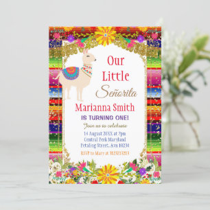 Invitation Fête mexicaine couleur or Llama Anniversaire  