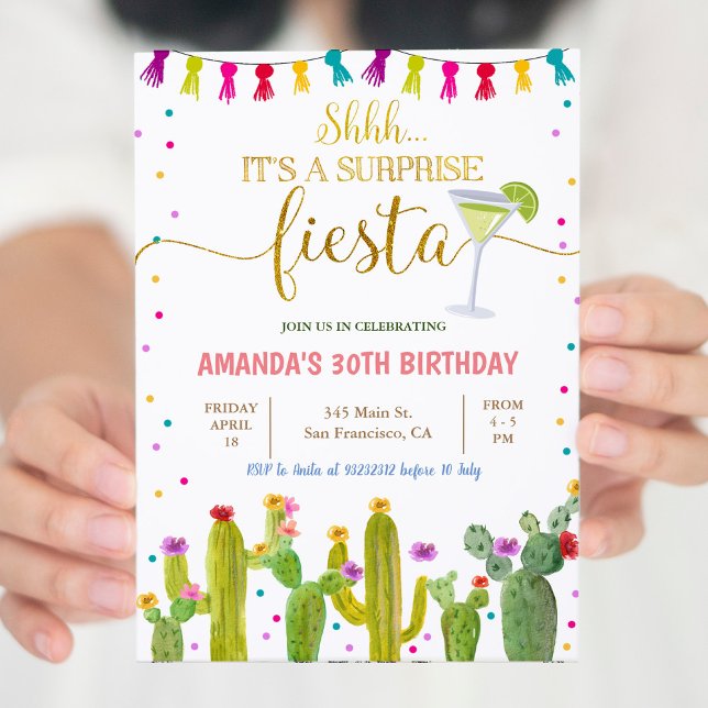 Invitation Fête mexicaine de la surprise Cactus Anniversaire (Créateur téléchargé)