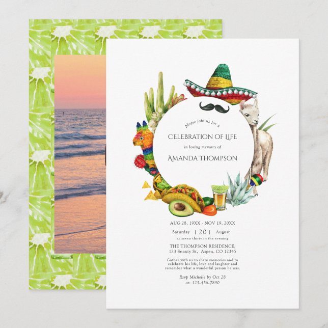 Invitation Fête mexicaine de l'aquarelle Fête de la vie (Devant / Derrière)