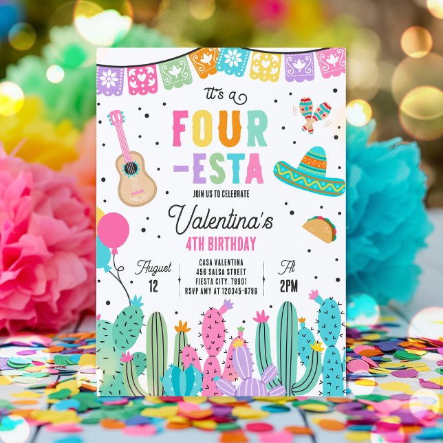 Invitation Fête mexicaine de quatre-Esta fête d'anniversaire (Créateur téléchargé)