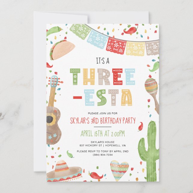 Invitation Fête mexicaine des trois esta 3e anniversaire (Devant)