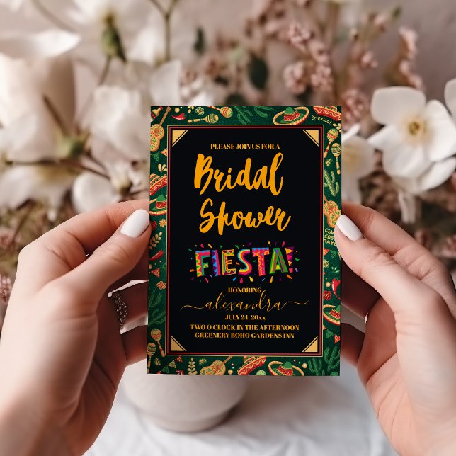 Invitation Fête mexicaine Fête des mariées florale noire colo (Créateur téléchargé)