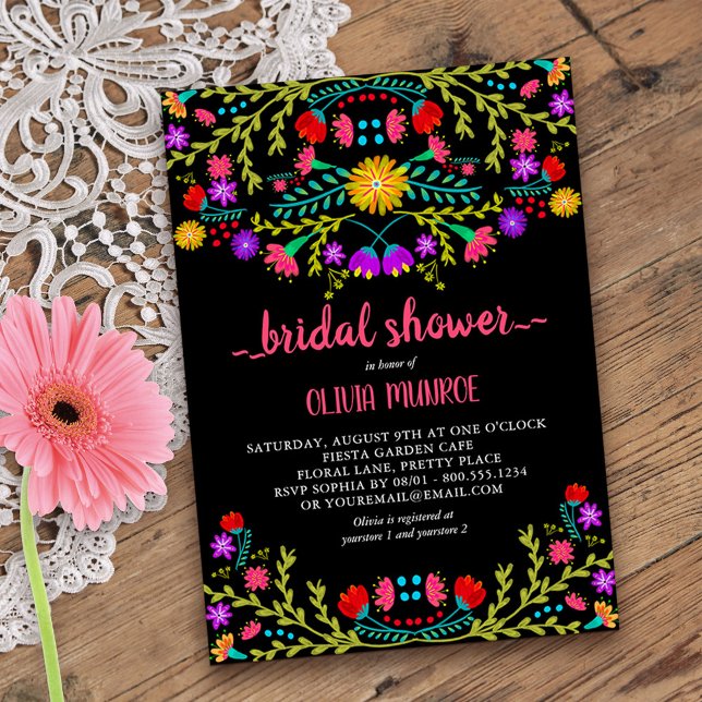 Invitation Fête mexicaine Fête des mariées florale noire colo (Bridal Shower invitation from my Mexican Fiesta Floral collection)