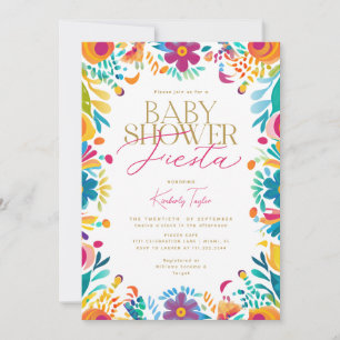Invitation Fête Mexicaine Fleurs Roses Jaunes Baby Shower