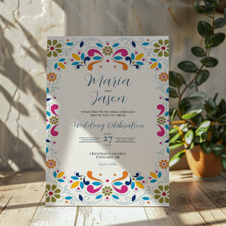 Invitation Fête Mexicaine Floral Coloré Boda Mariage