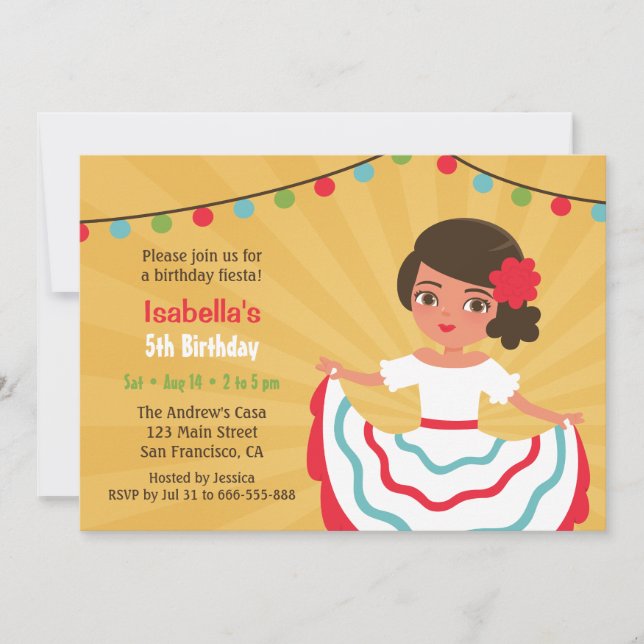 Invitation Fête mexicaine Jolie Filles hispaniques fête d'ann (Devant)