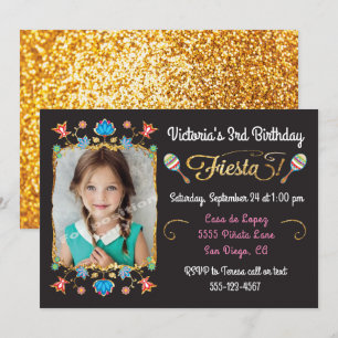 Invitation Fête mexicaine Parties scintillant d'or fête d'ann