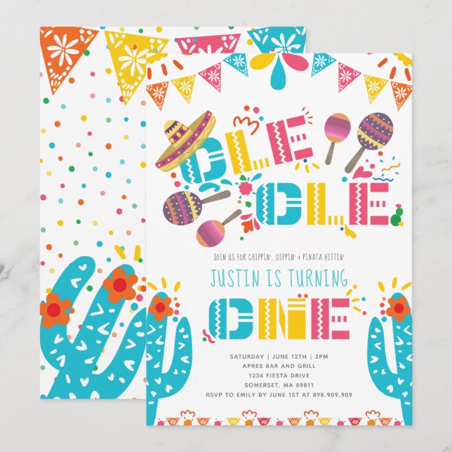 Invitation Fête mexicaine Premier anniversaire (Devant / Derrière)