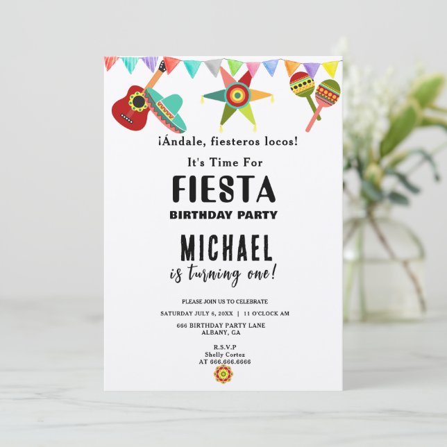 Invitation Fête mexicaine rose bleu jaune (Debout devant)