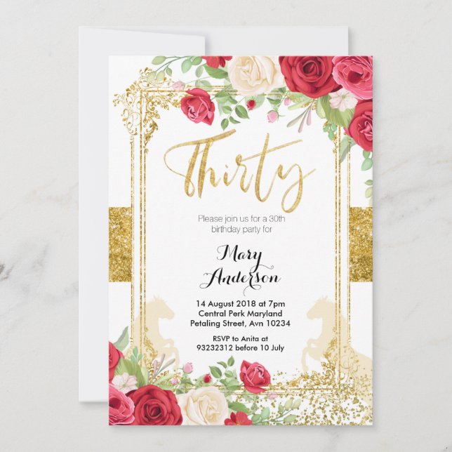 Invitation Fête mexicaine Rouge Floral Trente-troisième anniv (Devant)