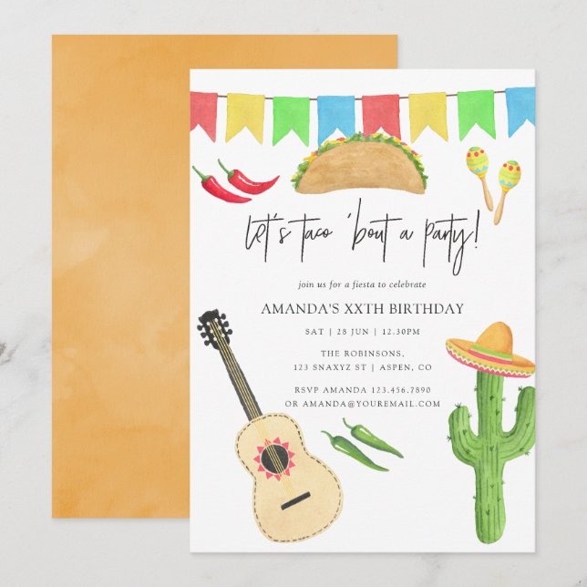 Invitation Fête mexicaine Taco à thème Anniversaire (Devant / Derrière)
