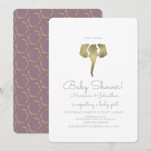 Invitation Fête minimale baby shower éléphant bohème en feuil