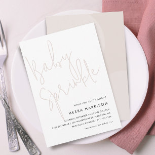 Invitation Fête minimale moderne bébé rose écriture