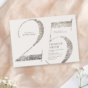 Invitation Fête minimaliste moderne tout blanc 25e anniversai