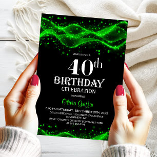 Invitation Fête moderne Black and Green 40th Birthday