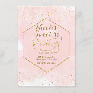 Invitation Fête moderne de 16 ans rose pâle et éclaboussures