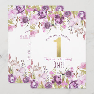 Invitation Fête moderne de 1er anniversaire aux fleurs de lil