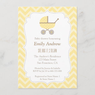 Invitation Fête Moderne de Bébé au Berceau Jaune Genre Neutre