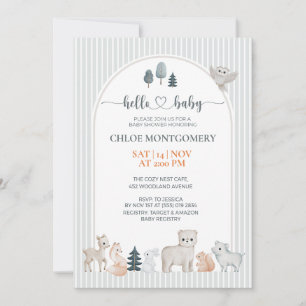 Invitation Fête Moderne de Bébé Bohème Neutre avec Animaux de