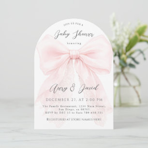 Invitation Fête moderne de bébé fille avec un nœud rose