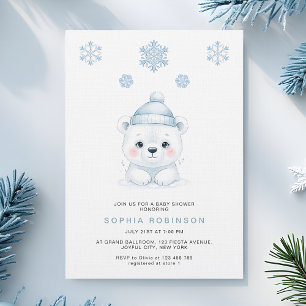 Invitation Fête Moderne de Bébé Garçon Ours Polaire Hiver